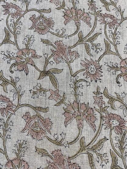 Garden Jal Print // Block print floral linen fabric, Modern home decor, Pillow Cushion fabric, Upholster, sewing fabric, table cover, - Maple Village Lane