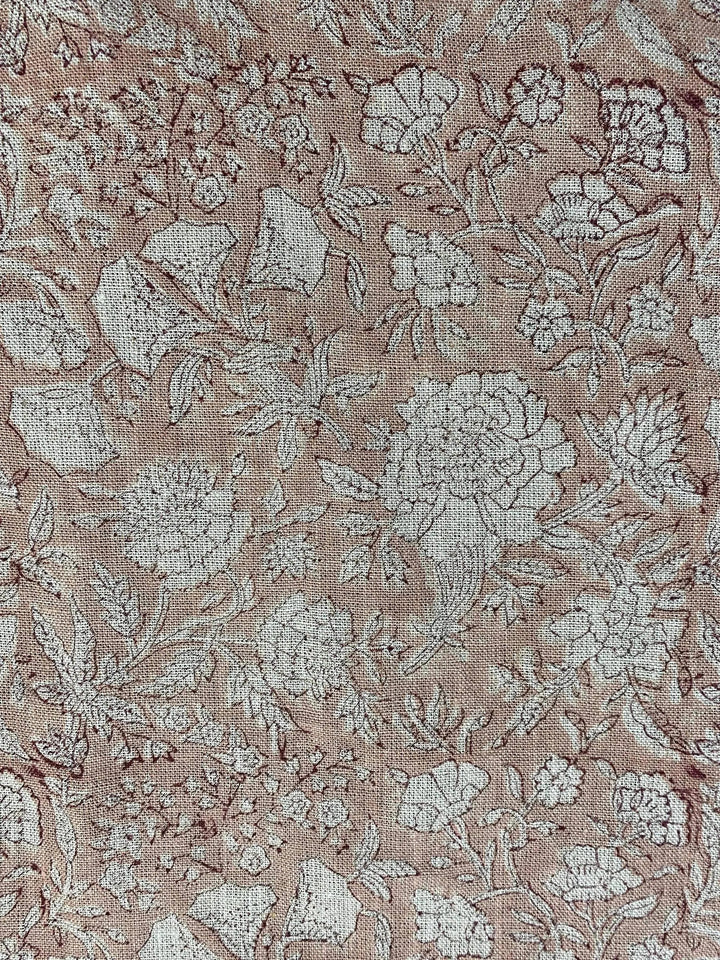 Angels Hand Block Printed Linen Fabric - Decor, Pillows, Upholstery, Curtain - Blush Pink - Maple Village Lane