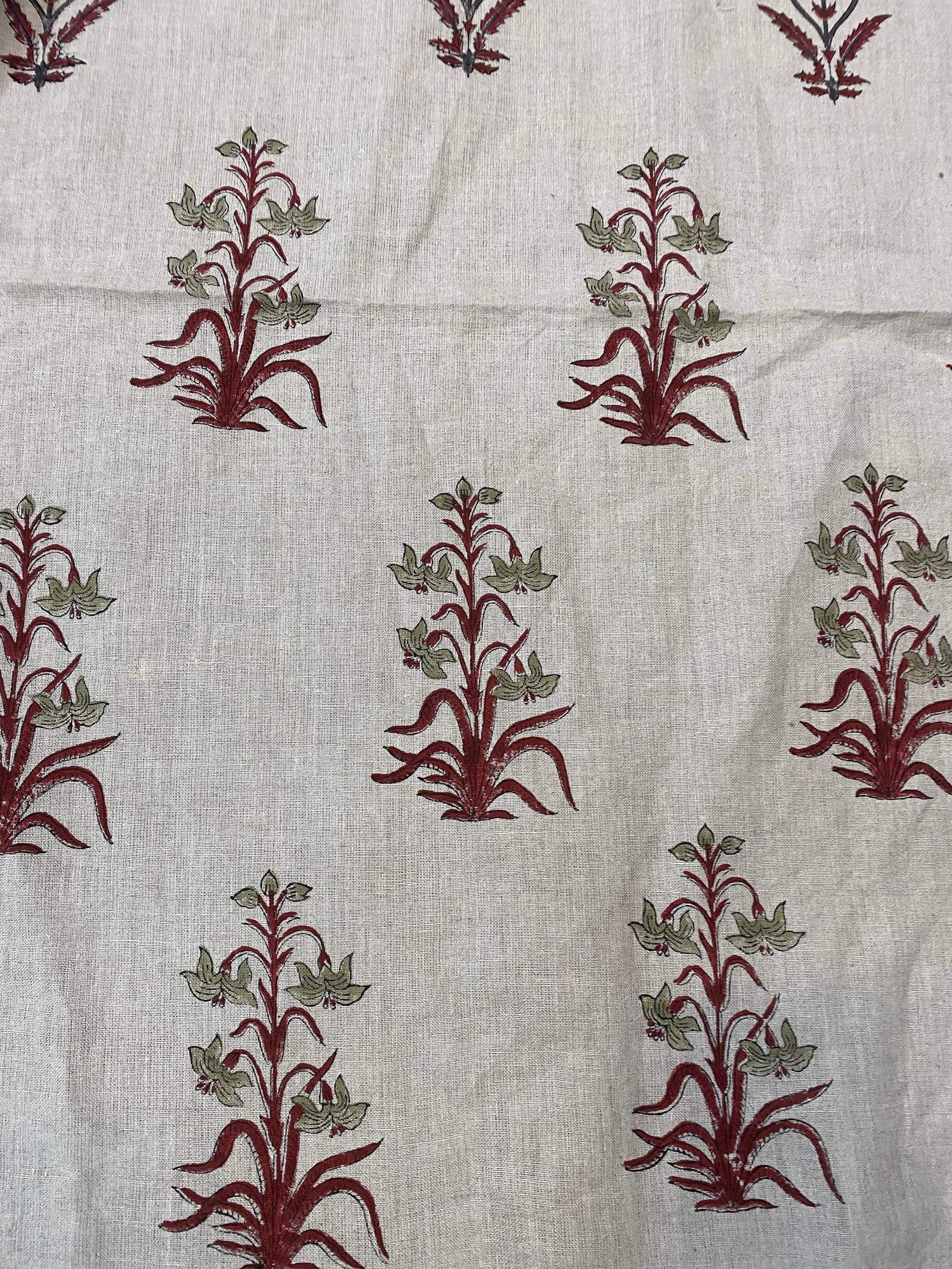 Linen fabric, Fabric by yard, Hand printed fabric, Block Print Fabric, Indian Fabric