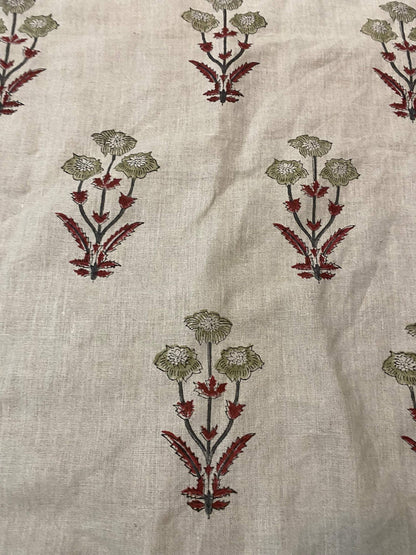 58" inches Hand Block Printed Linen Fabric , Home Decor Best Linen Fabric for decor, pillows ,upholstery, curtain