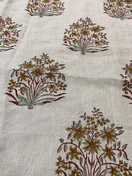 Linen fabric, Fabric by yard, Hand printed fabric, Block Print Fabric, Indian Fabric