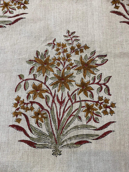 Rhea Hand Block Printed Linen Fabric for Home Decor - Maple Village Lane