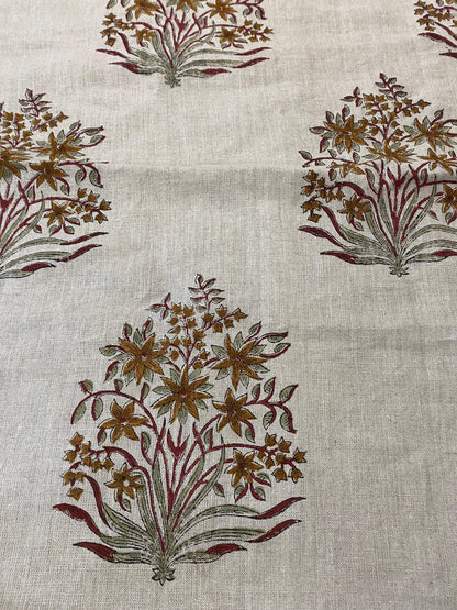 Rhea Hand Block Printed Linen Fabric for Home Decor - Maple Village Lane