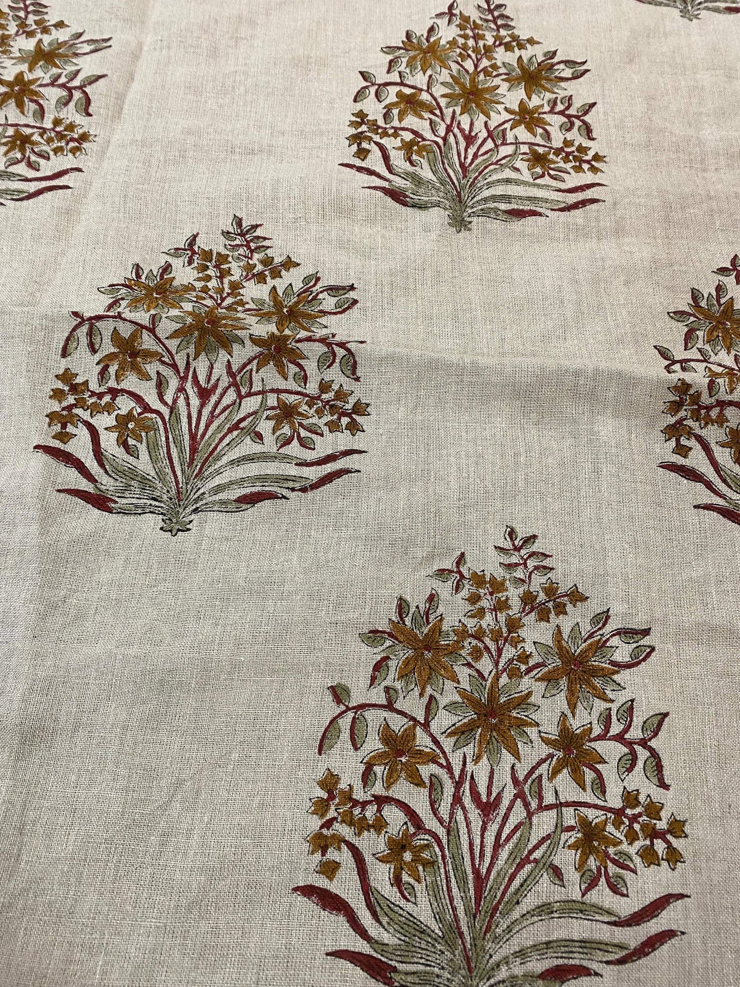 Rhea Hand Block Printed Linen Fabric for Home Decor - Maple Village Lane