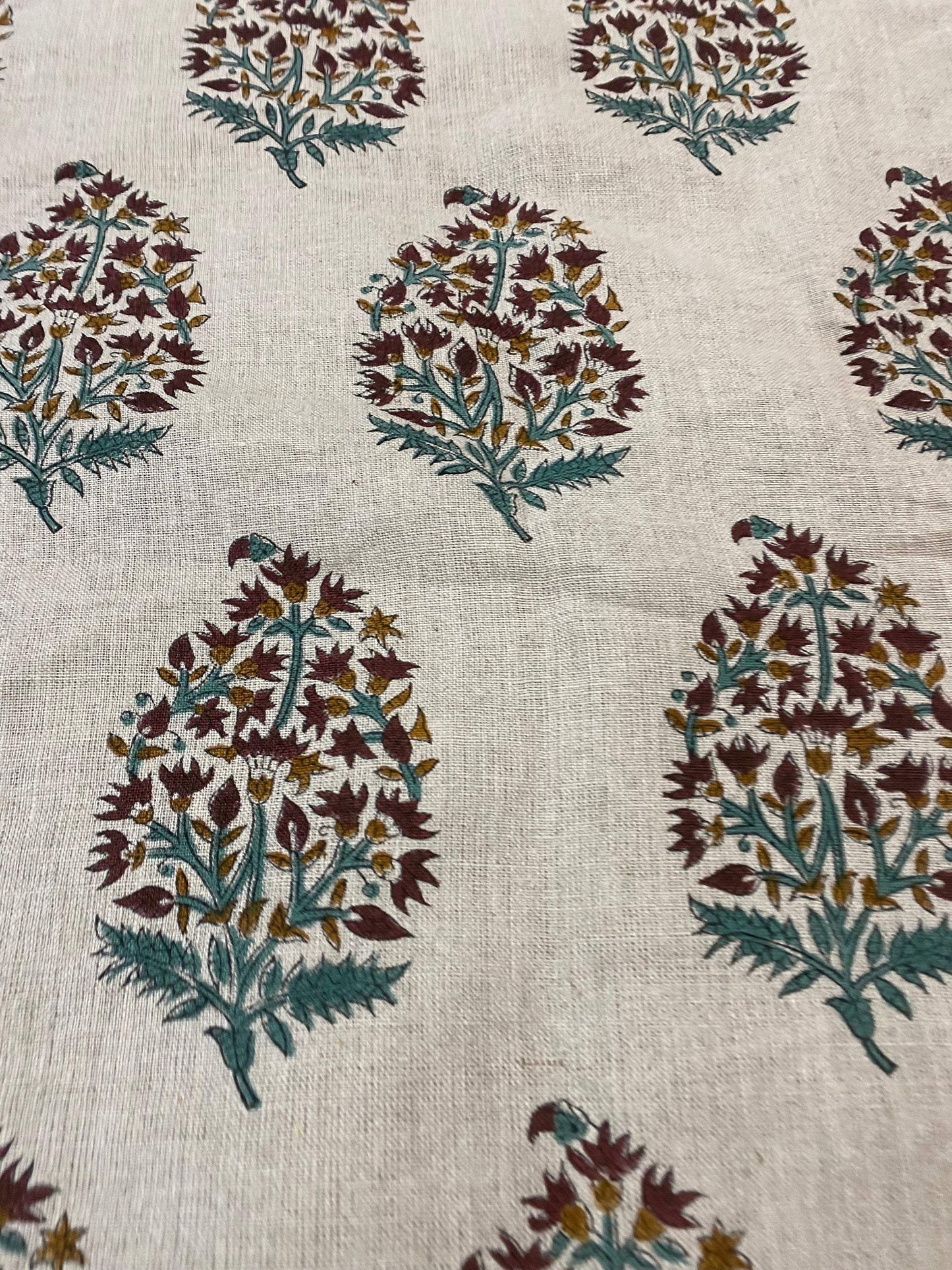 58" inches Hand Block Printed Linen Fabric , Home Decor Best Linen Fabric for decor, pillows ,upholstery, curtain - Maple Village Lane