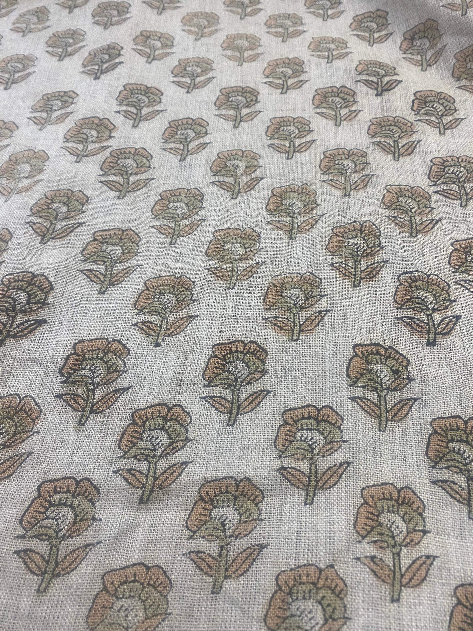 Linen fabric, Fabric by yard, Hand printed fabric, Block Print Fabric, Indian Fabric