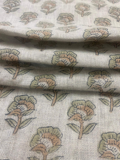 58" inches Hand Block Printed Linen Fabric , Home Decor Best Linen Fabric for decor, pillows ,upholstery, curtain