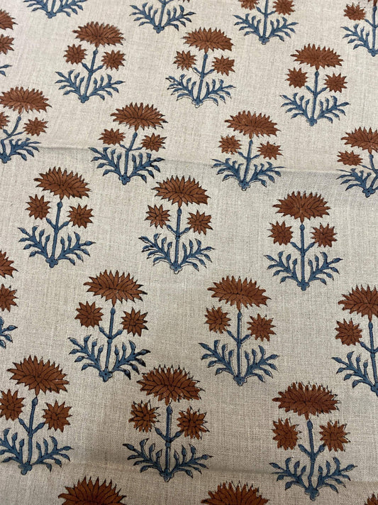 Linen fabric, Fabric by yard, Hand printed fabric, Block Print Fabric, Indian Fabric