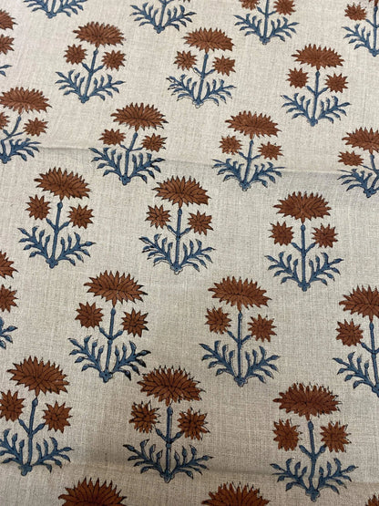 Annalise Thick Linen Upholstery Block Print Fabric