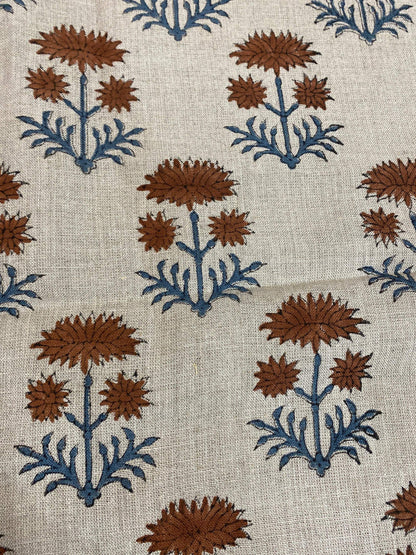 58" inches Hand Block Printed Linen Fabric , Home Decor Best Linen Fabric for decor, pillows ,upholstery, curtain