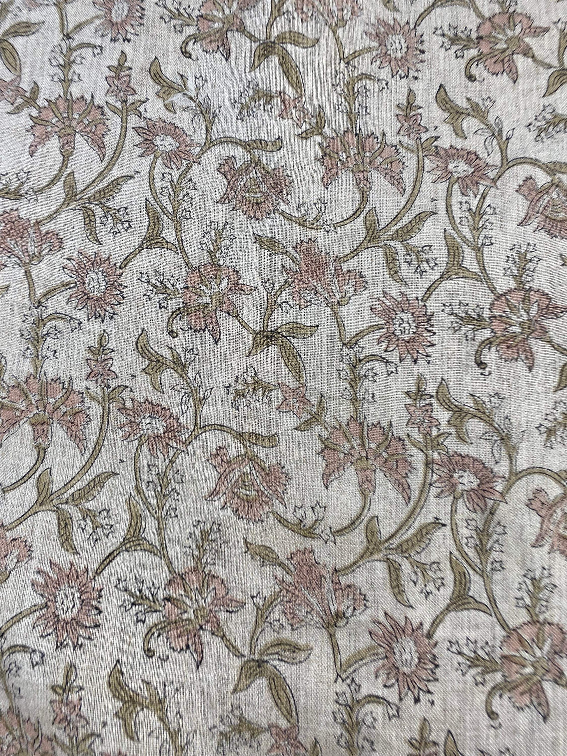 Garden Jal Print // Block print floral linen fabric, Modern home decor, Pillow Cushion fabric, Upholster, sewing fabric, table cover, - Maple Village Lane