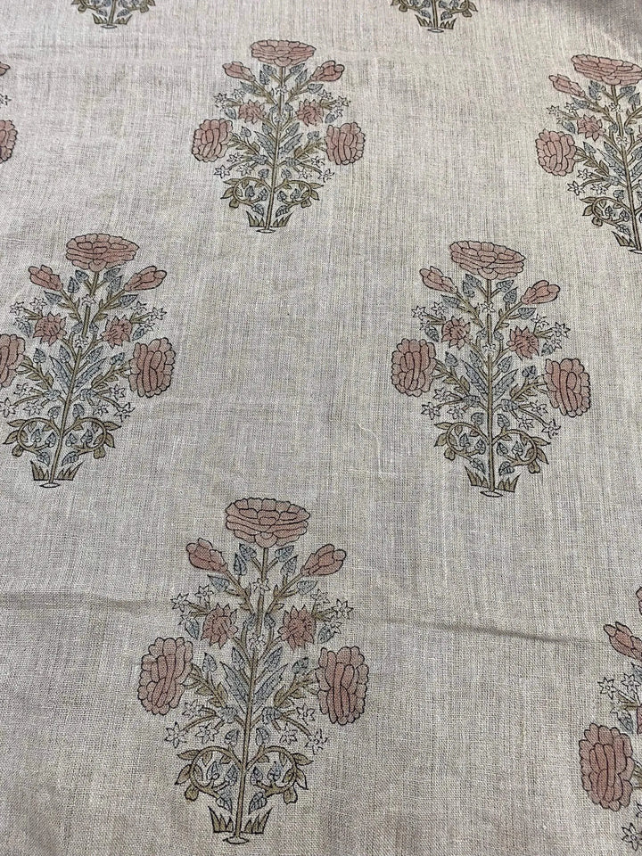 58" inches Hand Block Printed Linen Fabric , Home Decor Best Linen Fabric for decor, pillows ,upholstery, curtain - Maple Village Lane