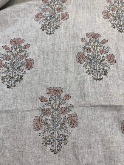 58" inches Hand Block Printed Linen Fabric , Home Decor Best Linen Fabric for decor, pillows ,upholstery, curtain