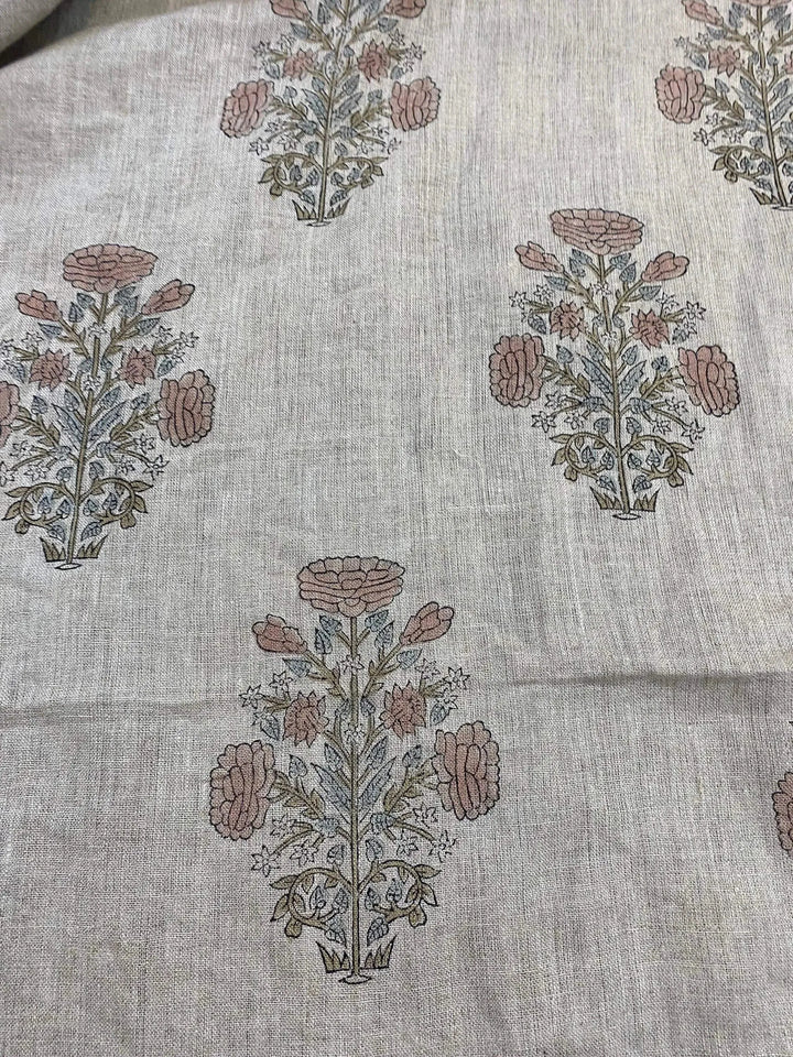 58" inches Hand Block Printed Linen Fabric , Home Decor Best Linen Fabric for decor, pillows ,upholstery, curtain - Maple Village Lane