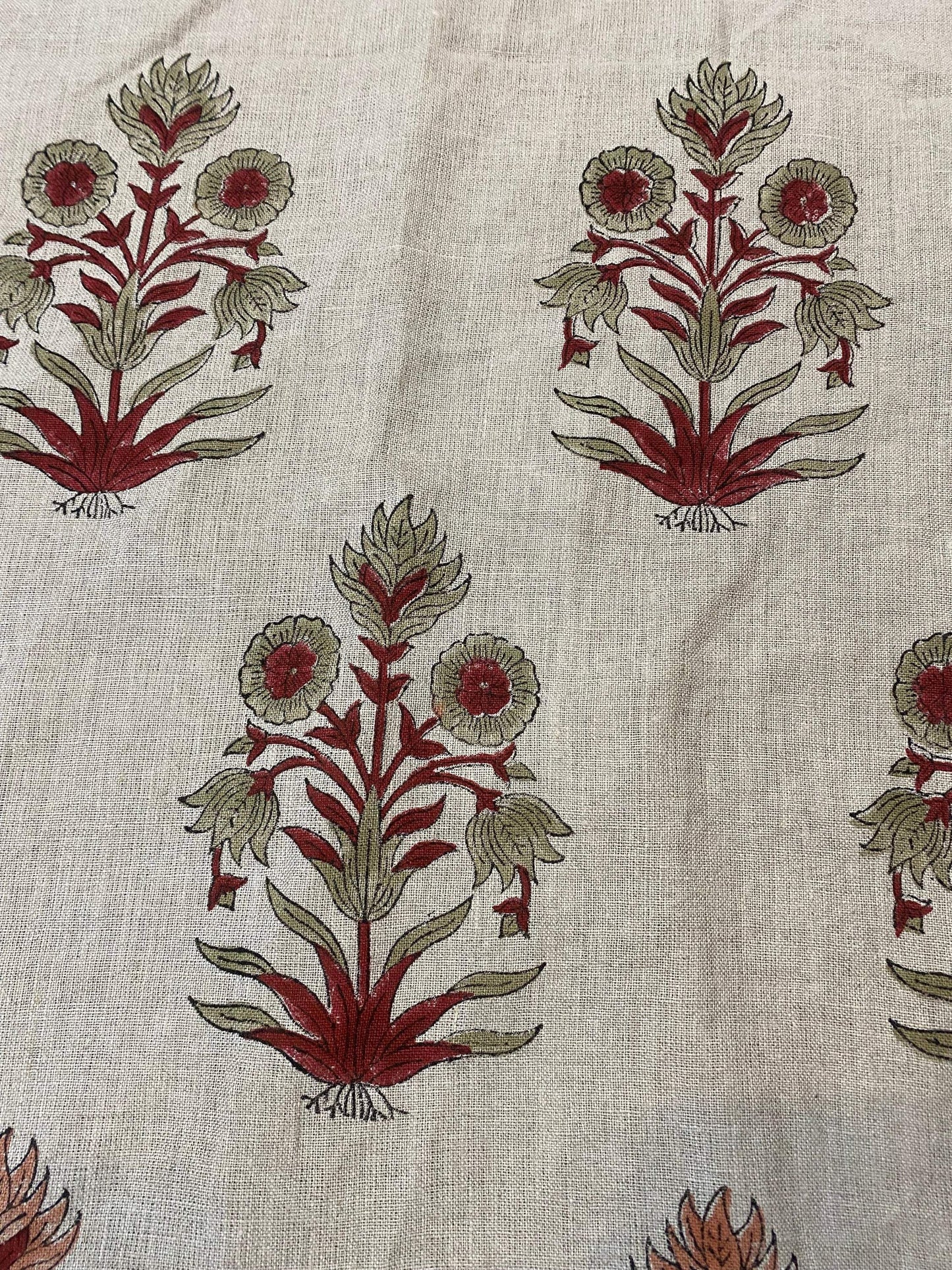 58" inches Hand Block Printed Linen Fabric , Home Decor Best Linen Fabric for decor, pillows ,upholstery, curtain - Maple Village Lane