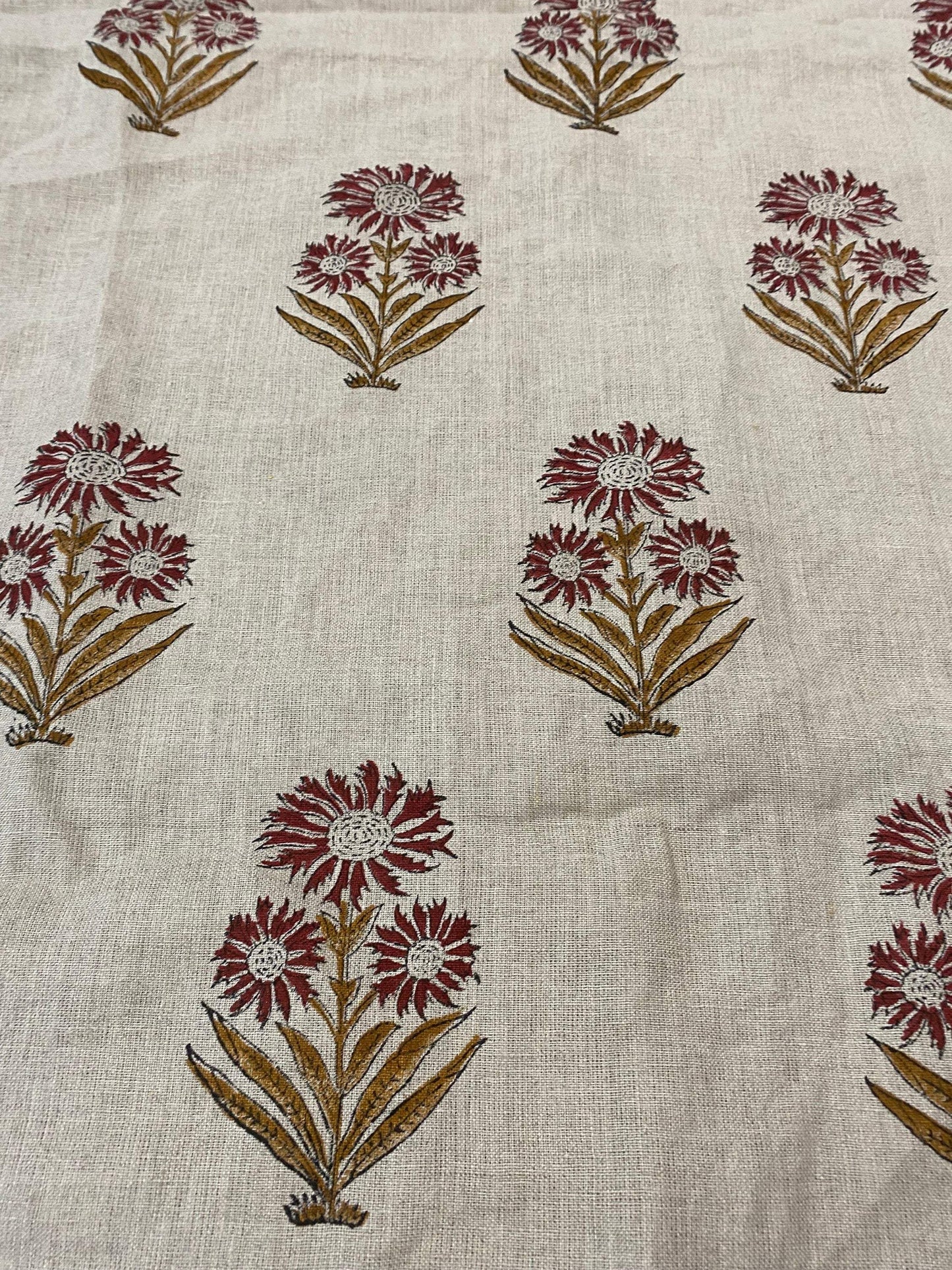 58" inches Hand Block Printed Linen Fabric , Home Decor Best Linen Fabric for decor, pillows ,upholstery, curtain