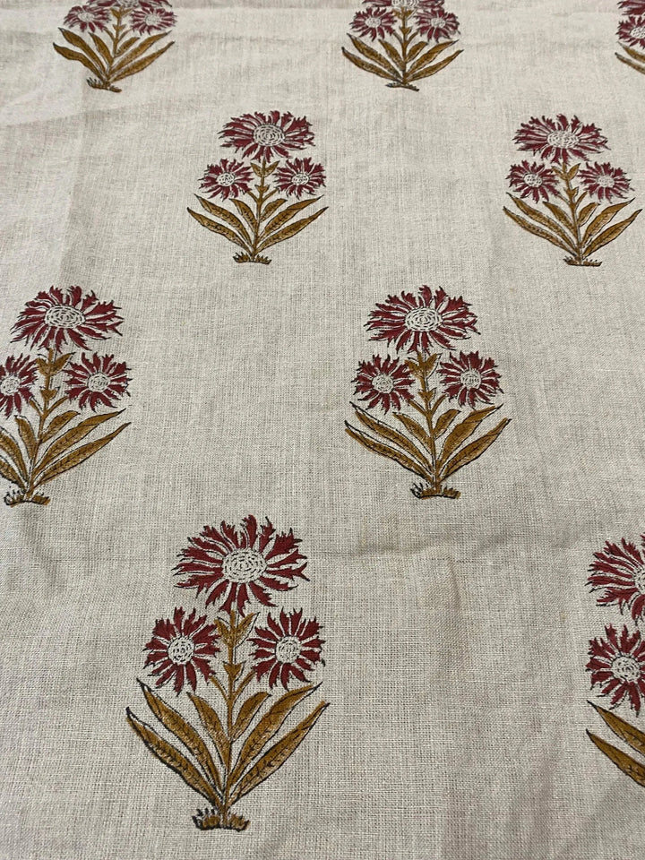 58" inches Hand Block Printed Linen Fabric , Home Decor Best Linen Fabric for decor, pillows ,upholstery, curtain - Maple Village Lane