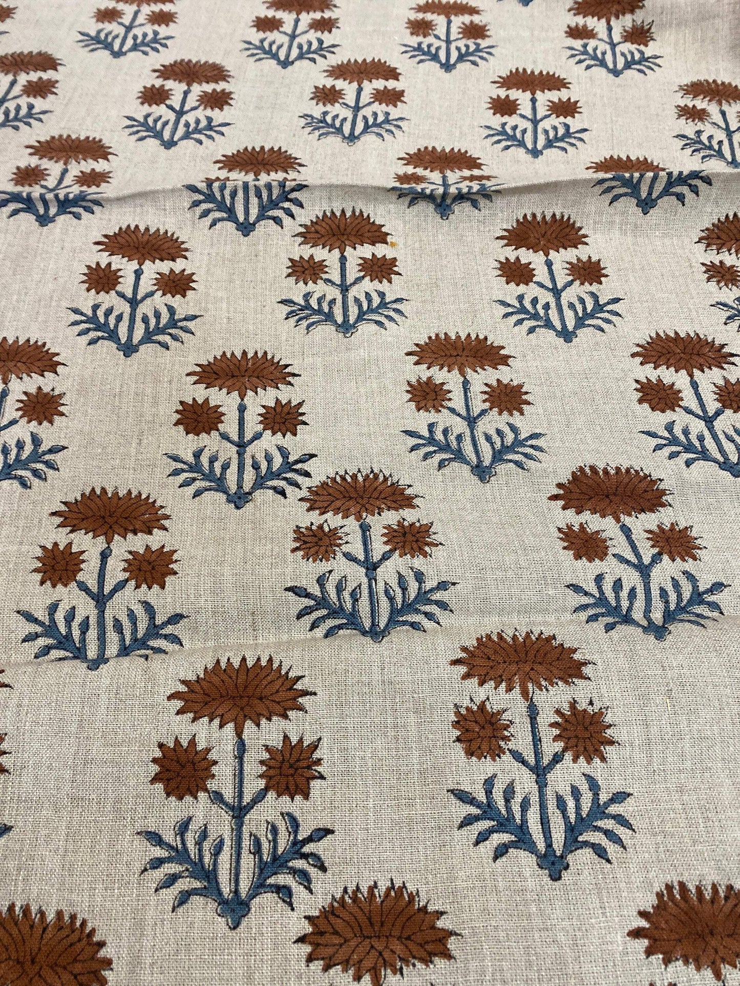 58" inches Hand Block Printed Linen Fabric , Home Decor Best Linen Fabric for decor, pillows ,upholstery, curtain