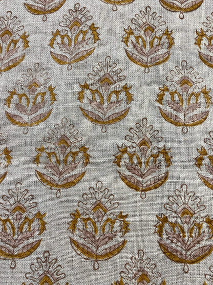 58" inches Hand Block Printed Linen Fabric , Home Decor Best Linen Fabric for decor, pillows ,upholstery, curtain - Maple Village Lane