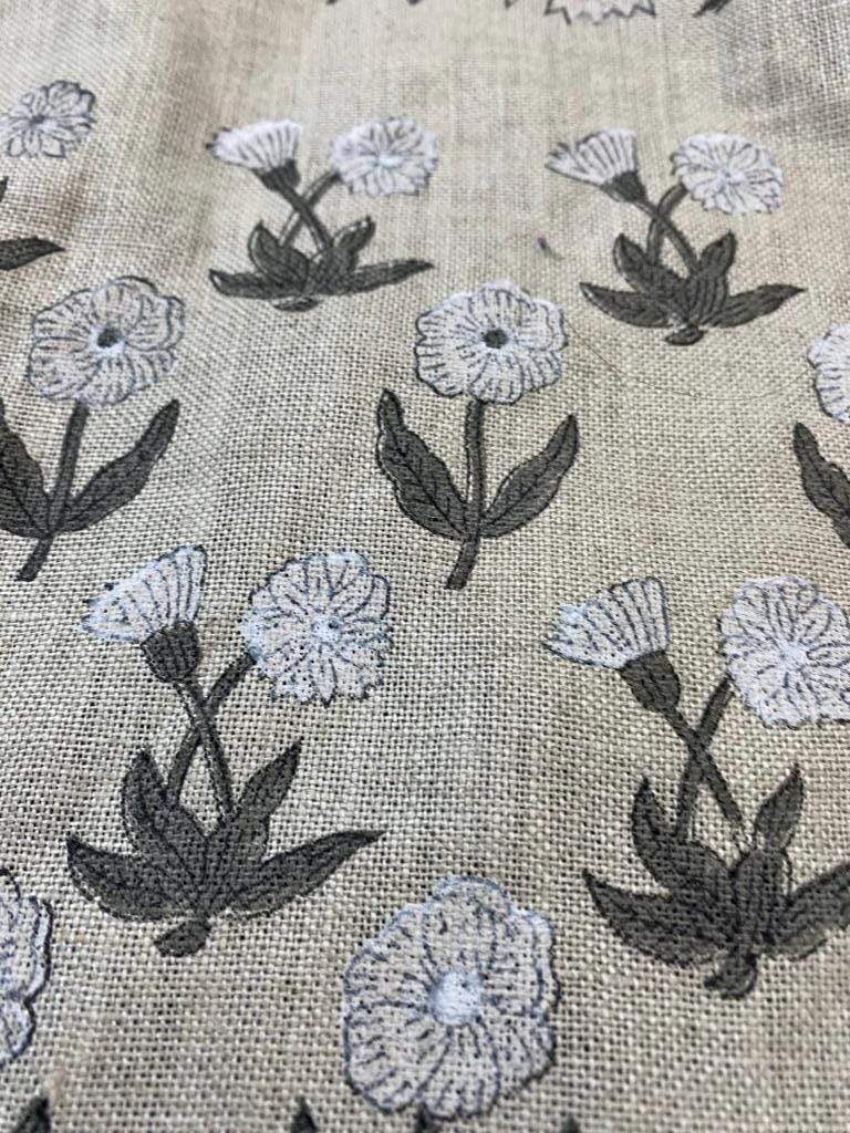 Handloom linen fabric designer indian hand block print heavy fabric pillowcases thick linen upholstery block printing art table cover - Maple Village Lane