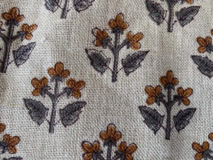 Small Flower Block Print Handloom Linen Fabric ,upholstery Fabric, pillow Cover Fabric, Thick fabric natural linen - Maple Village Lane