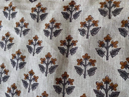 Small Flower Block Print Handloom Linen Fabric ,upholstery Fabric, pillow Cover Fabric, Thick fabric natural linen - Maple Village Lane